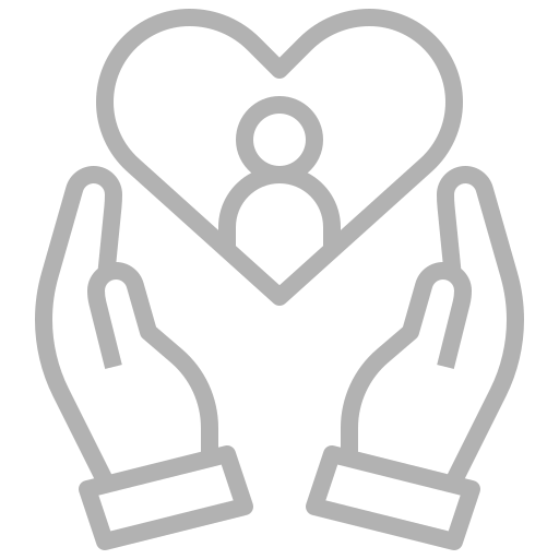 Two hands supporting a person inside a heart. Helping to build and maintain healthy relationships.